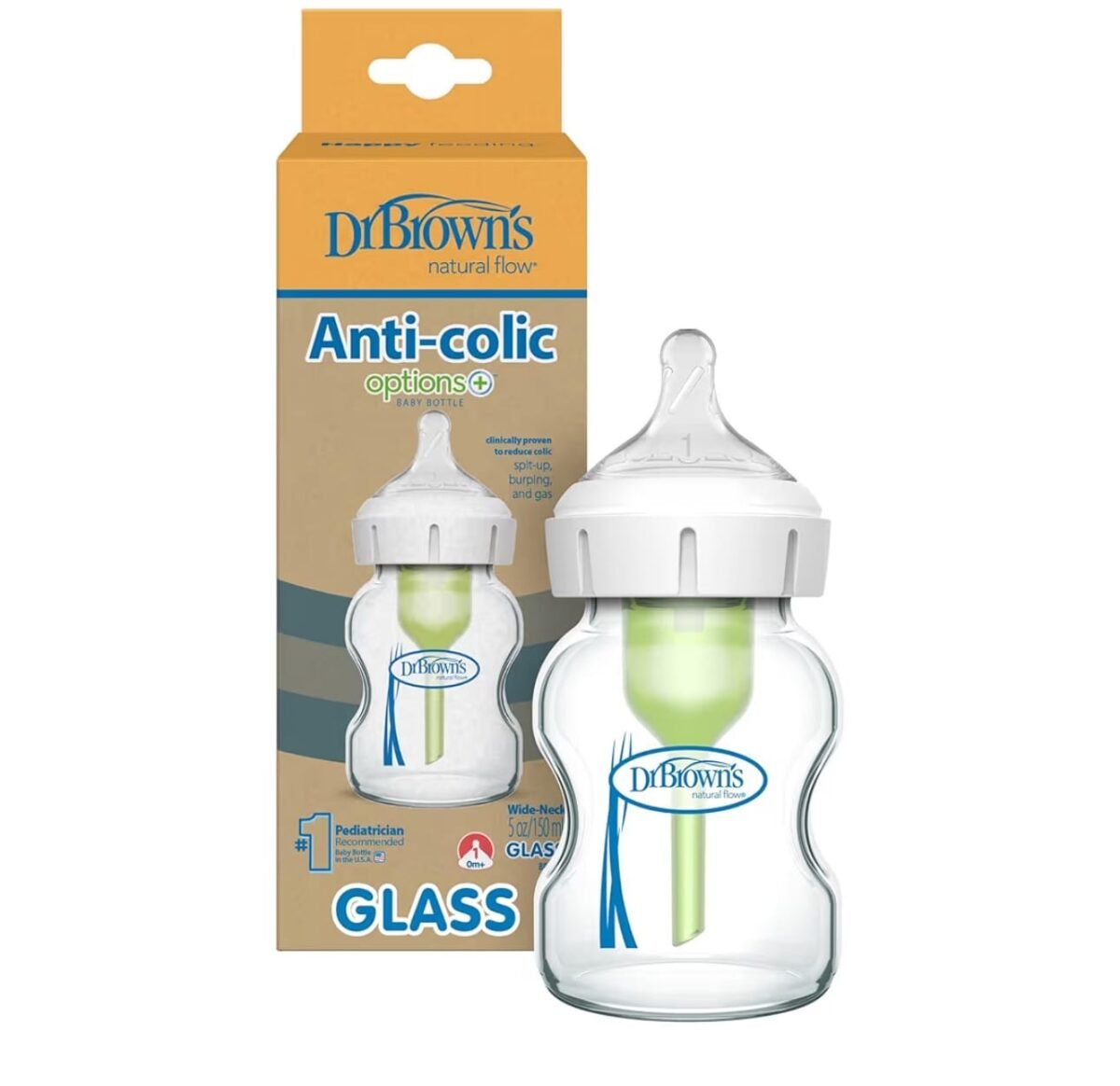 Dr. Brown’s Glass Wide-Neck Options+ Anti-Colic Bottle