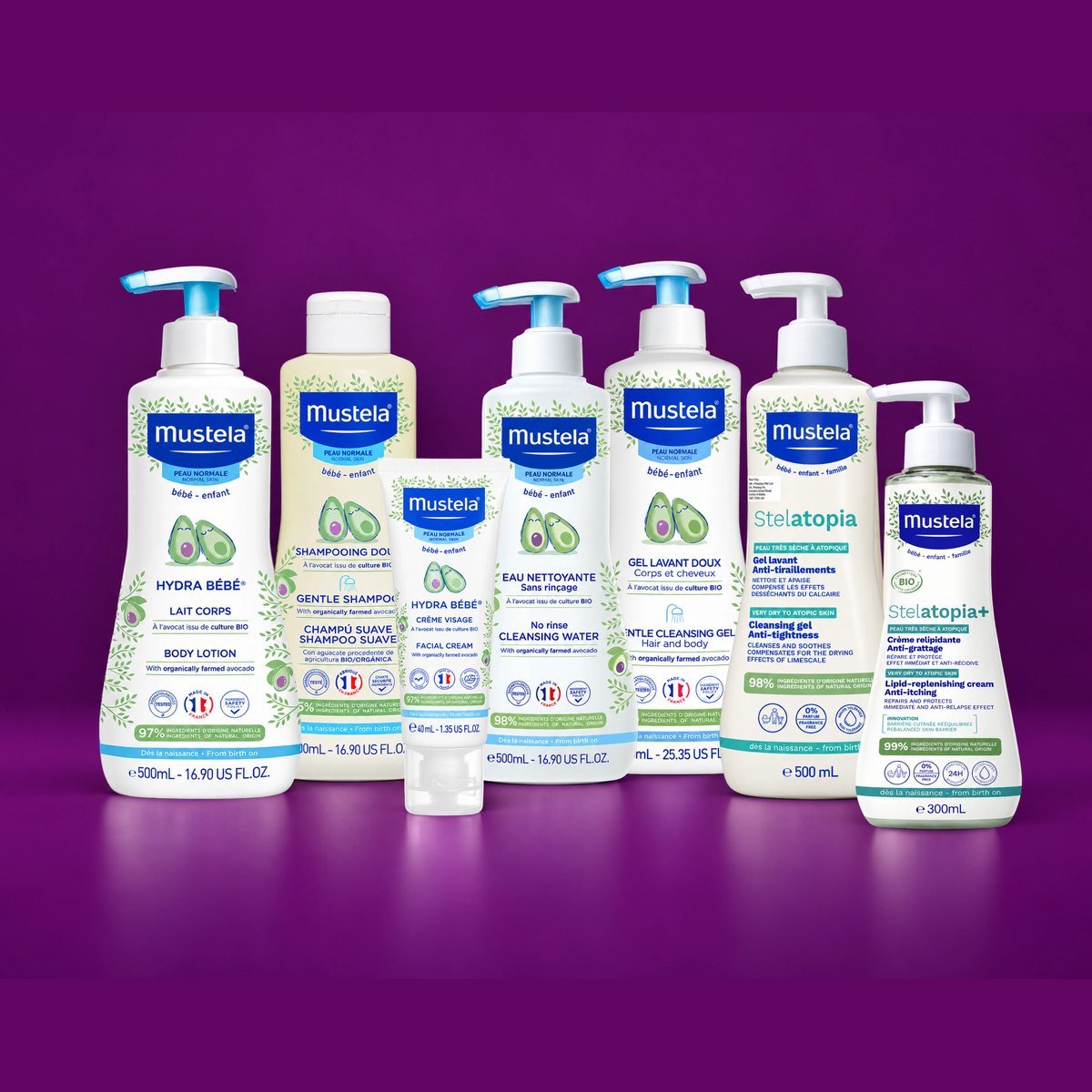 Mustela baby skincare range of lotions, shampoo and cleansing gel